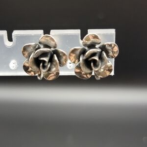 VTG 925 Sterling Silver Rose Stud Screw Back Earrings - Floral Signed Jewel Art